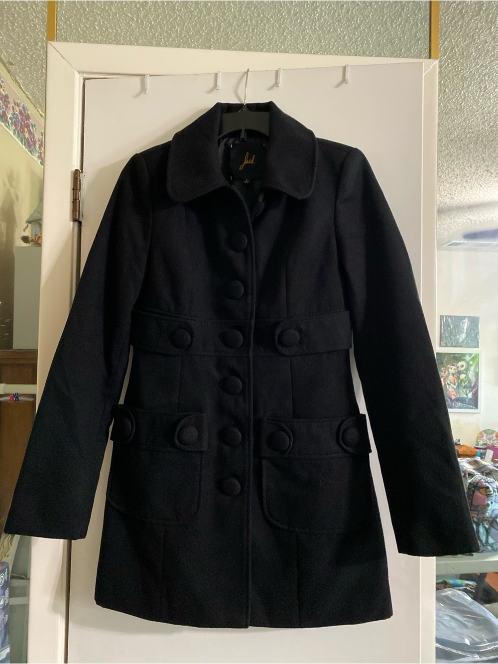 Jack by BB Dakota Black Wool-Blend Pea Coat SZ Small